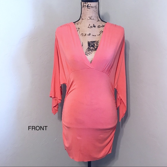 Boston Proper Tops - Boston Proper VNeck Coral Cape Sleeve Ruched Tunic